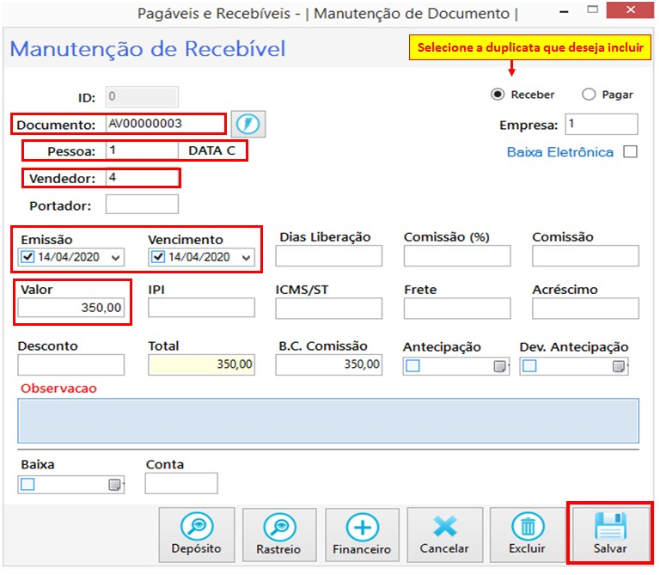 Incluir Duplicatas Pagarreceber Data C Sistemas 0881